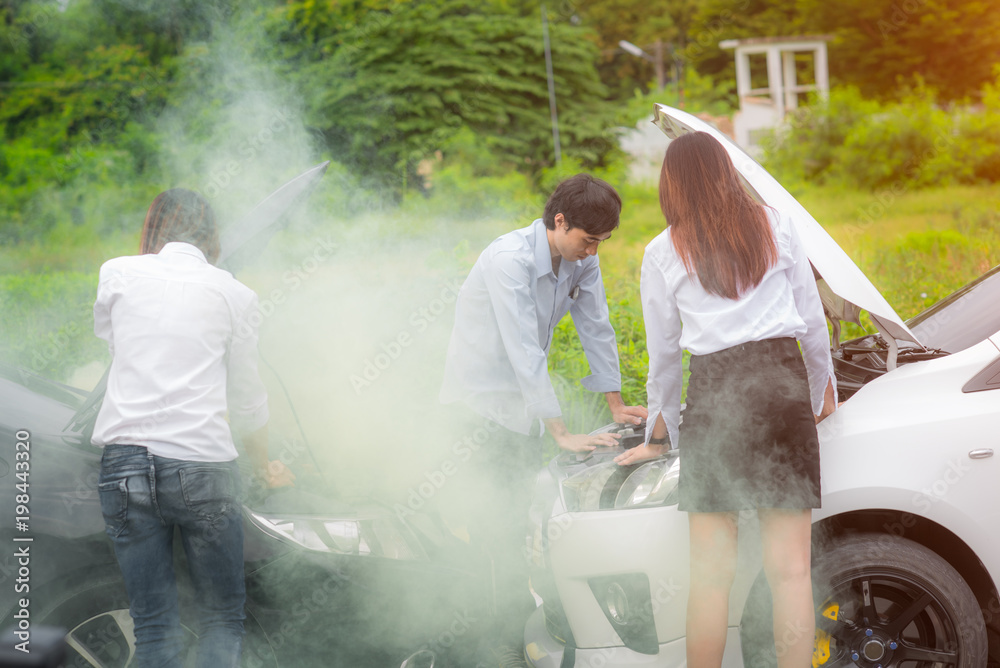 car radiator is in overheat and explode with high pressure of boiler