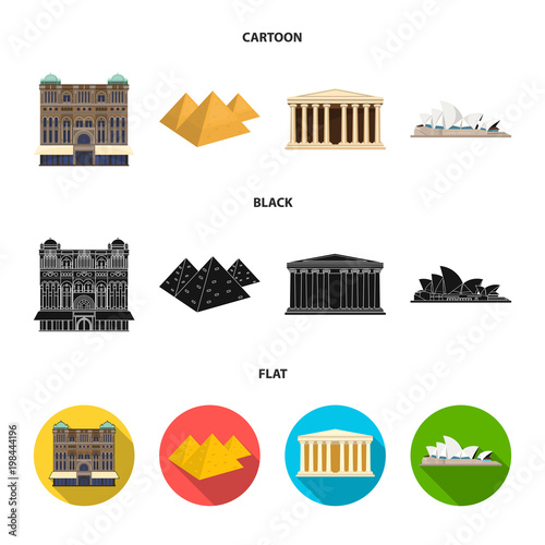 Sights of different countries cartoon,black,flat icons in set collection for design. Famous building vector symbol stock web illustration.