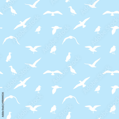 Seamless texture with flying seagulls.