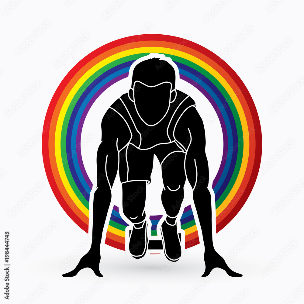 Runners sprinting, Marathon running designed on line rainbows background graphic vector Runners sprinting, Marathon running designed on line rainbows background graphic vector