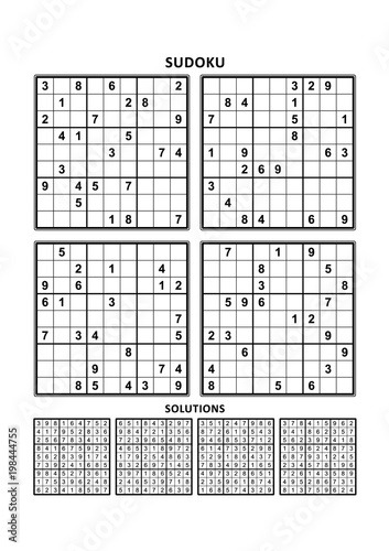 Four sudoku puzzles of comfortable (easy, yet not very easy) level, on A4 or Letter sized page with margins, suitable for large print books, answers included. Set 10.
