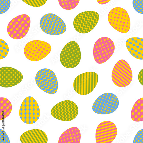 Seamless pattern. Easter eggs with different geometric ornaments isolated on a white background. 