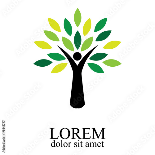 People tree icon with green leaves - eco concept vector. This graphic also represents environmental protection, nature conservation, eco friendly, bio technology, sustainable development & growth