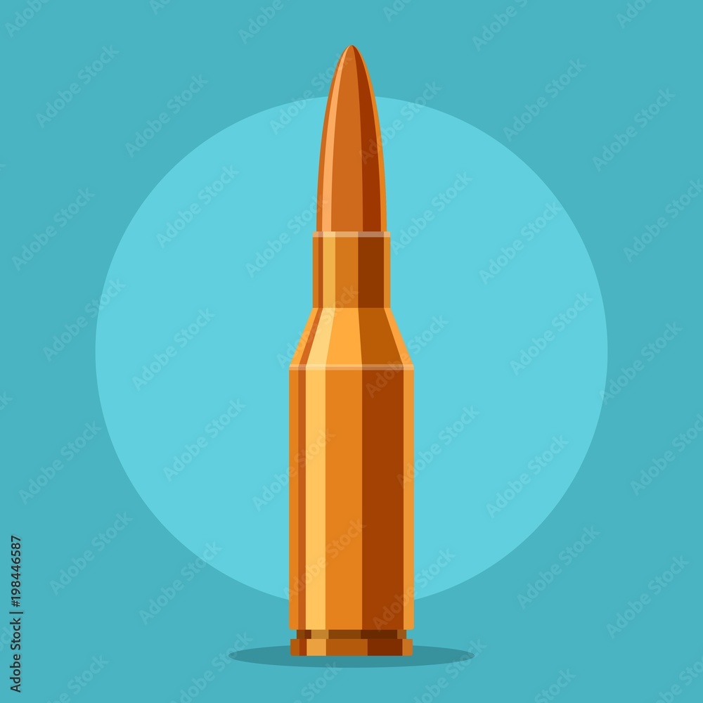 Bullet rifle icon in flat style isolated on blue background. Cartridge weapon ammo cartoon. Vector illustration Bullet rifle icon in flat style isolated on blue background. Cartridge weapon ammo cartoon. Vector illustration