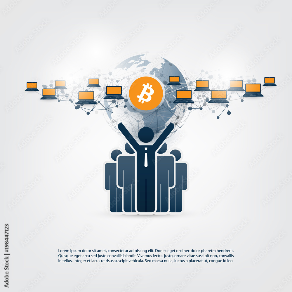 Networks - Global Business and Financial Connections, Cryptocurrency, Bitcoin Trading and Mining, Online Banking and Money Transfer Concept Design, Vector Illustration