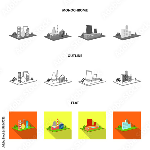 Processing factory,metallurgical plant. Factory and industry set collection icons in flat,outline,monochrome style isometric vector symbol stock illustration web.