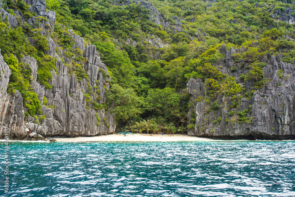 El Nido bay small sandy beach lagoon view, Palawan, Philippines El Nido bay small sandy beach lagoon view, Palawan, Philippines