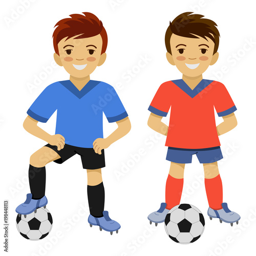 Two boys playing football. Soccer player. photo