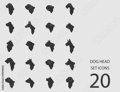 Dog head set of flat icons. Vector illustration
