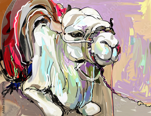 original digital painting artwork of white camel