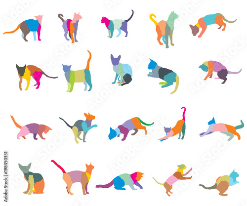 Vector set of colorful mosaic cats silhouettes-2