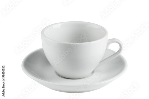white porcelain or earthenware cup for coffee, empty cup on white background