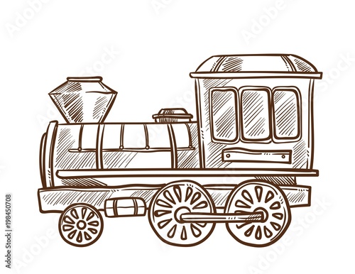 Train retro toy sketch vector hand drawn isolated vintage cartoon transport icon