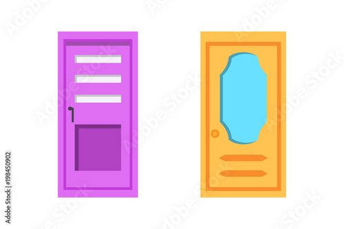Set entrance door front view. homes and buildings vector element in cartoon style.