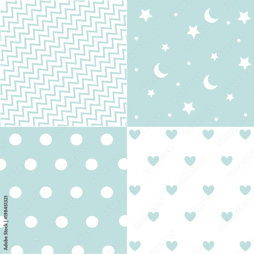 Cute set of Baby Boy seamless patterns with fabric textures