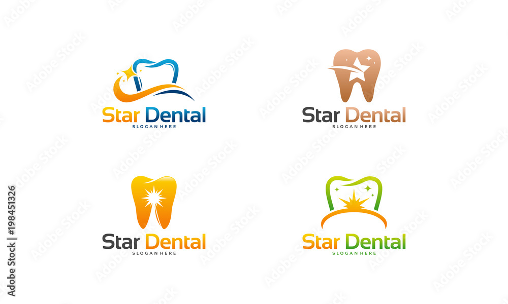 Set of Star Dental logo designs concept vector, Shine Dental logo template vector, Dental logo
