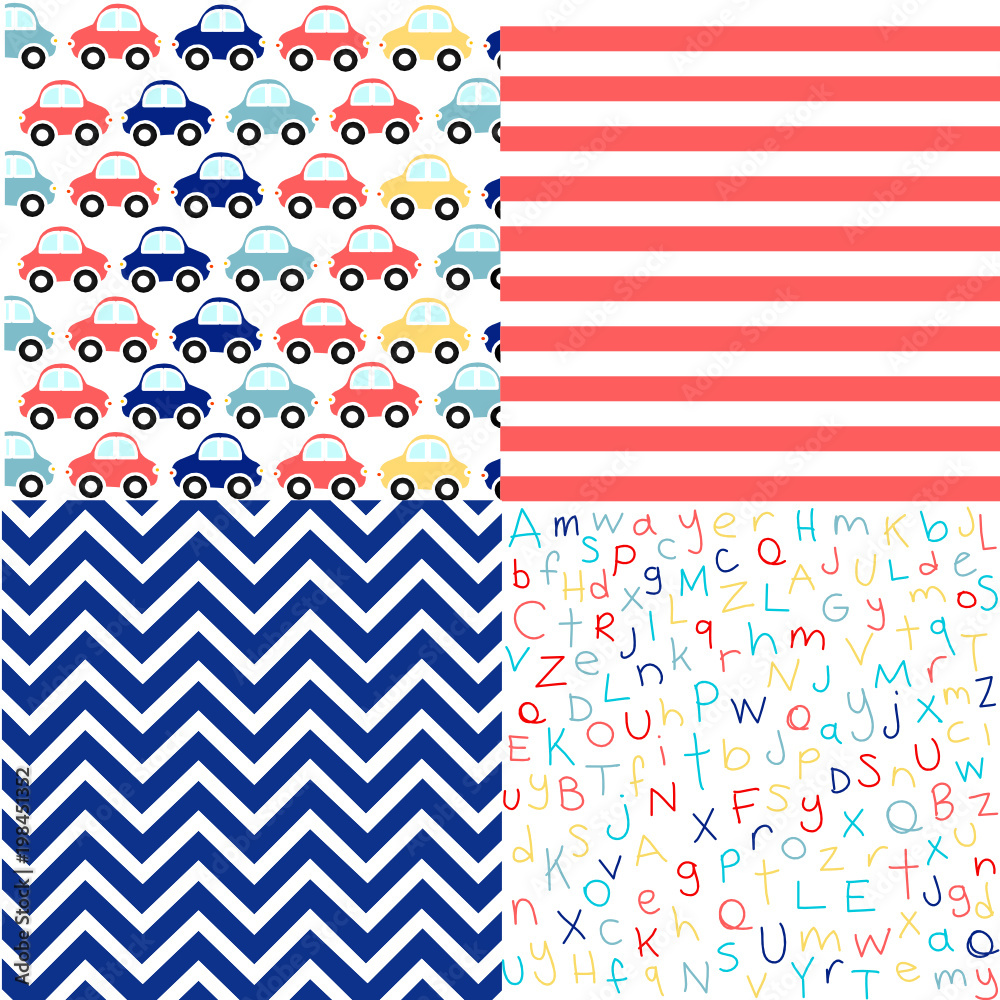 Obraz premium Cute set of Baby Boy seamless patterns with fabric textures