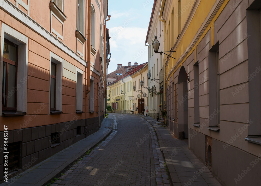 Empty street in the Old Town of Vilnius, Lithuania