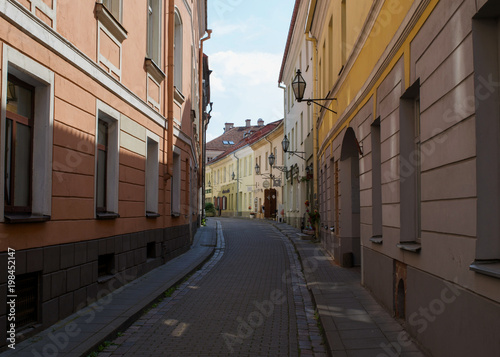 Fototapeta Naklejka Na Ścianę i Meble -  Empty street in the Old Town of Vilnius, Lithuania