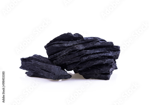 Natural wood charcoal Isolated on white, traditional charcoal or hard wood charcoal, isolated on white background