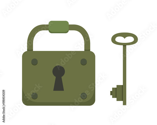 Vintage key and lock. Vector illustration cartoon padlock. Secret, mystery or safe icon.