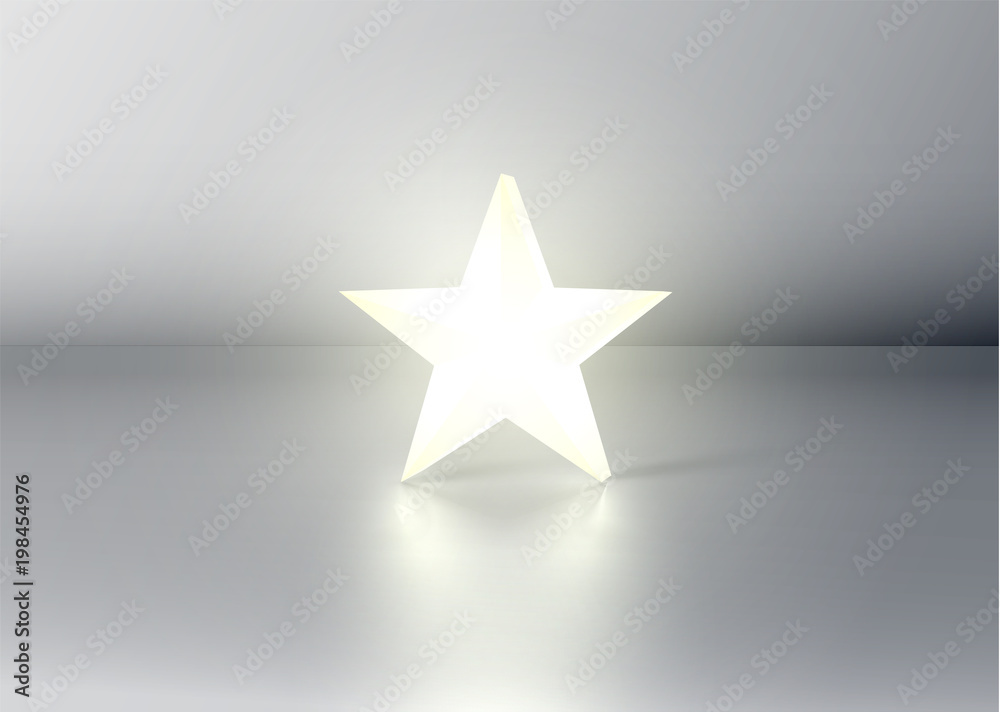 Glowing 3D star on grey background, vector illustration Glowing 3D star on grey background, vector illustration