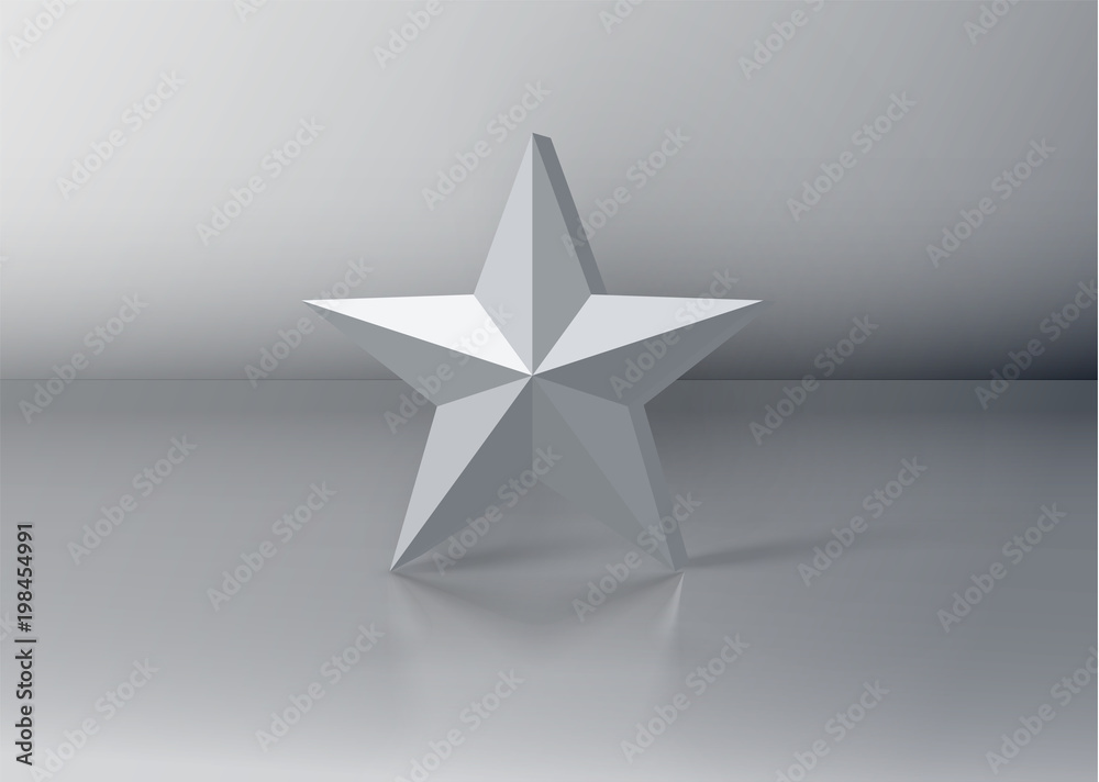 Grey 3D star on grey background, vector illustration Grey 3D star on grey background, vector illustration