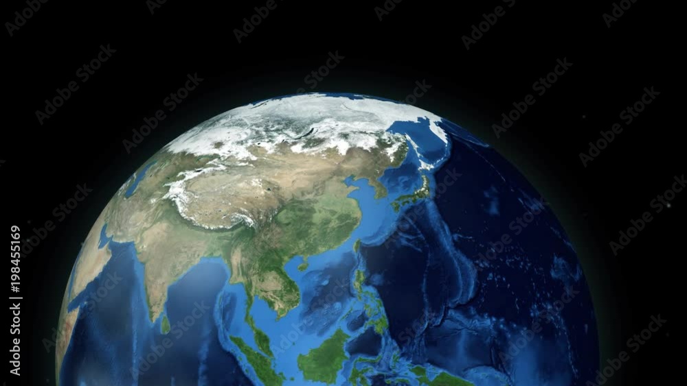 Zooming through space to a location in Globe animation - Japan - Image Courtesy of NASA