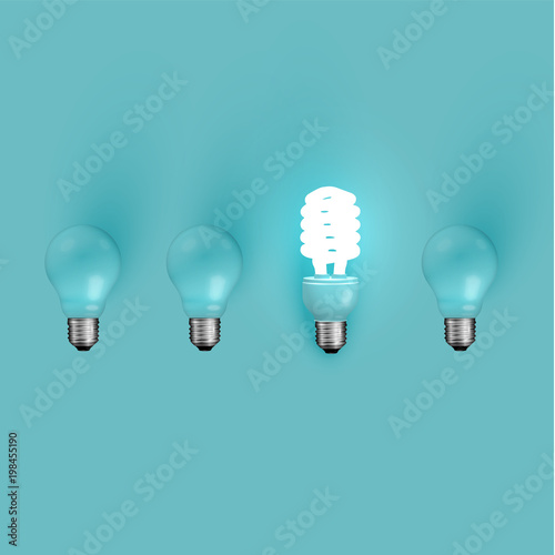 Energy saver lightbulb among old ones, vector illustration