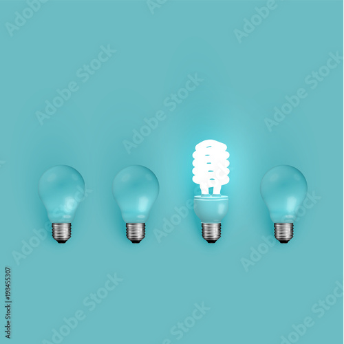 Energy saver lightbulb among old ones, vector illustration