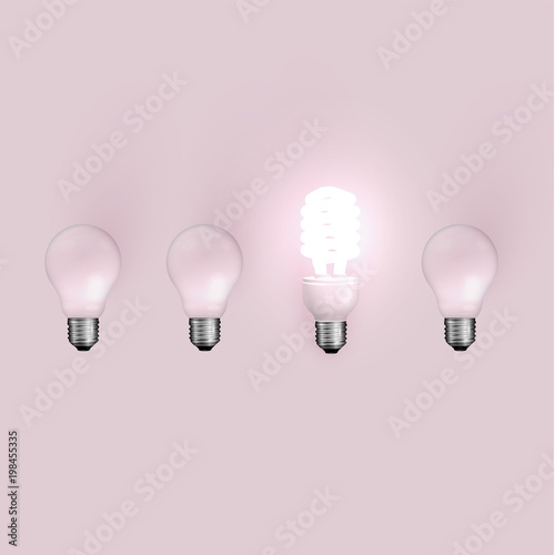 Energy saver lightbulb among old ones, vector illustration
