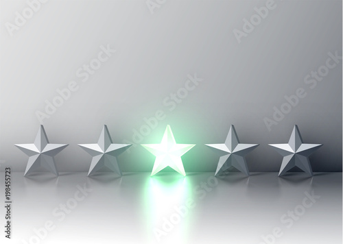 Fototapeta Naklejka Na Ścianę i Meble -  Glowing green 3D star rating, vector illustartion