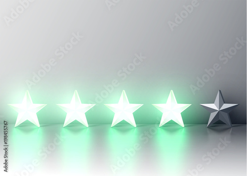 Fototapeta Naklejka Na Ścianę i Meble -  Glowing green 3D star rating, vector illustartion