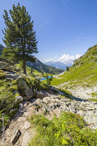 Trail from mountain Rippetegg to lake Untersee/Spiegelsee with Dachstein