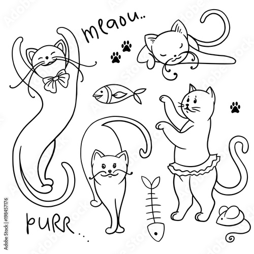 Wallpaper Mural set of funny cartoon cats. hands painted kittens Torontodigital.ca