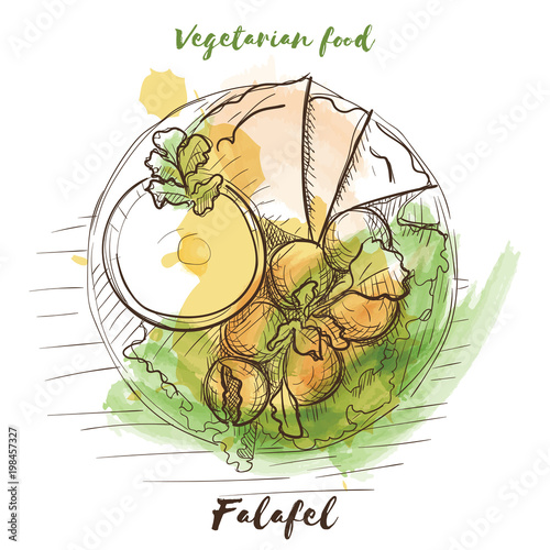 Vector watercolor sketch vegetarian food. Eco food.