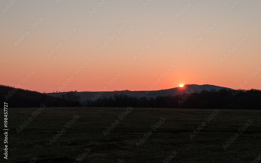 rural sunset landscape in Hungarian wilderness