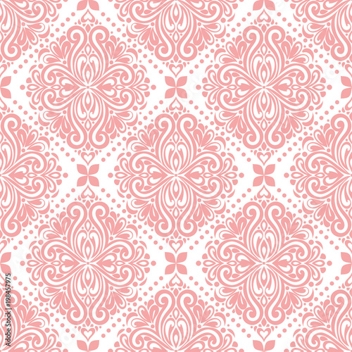 Pink and white ornamental seamless pattern. Vintage, paisley elements. Ornament. Traditional, Ethnic, Turkish, Indian motifs. Great for fabric and textile, wallpaper, packaging or any desired idea.