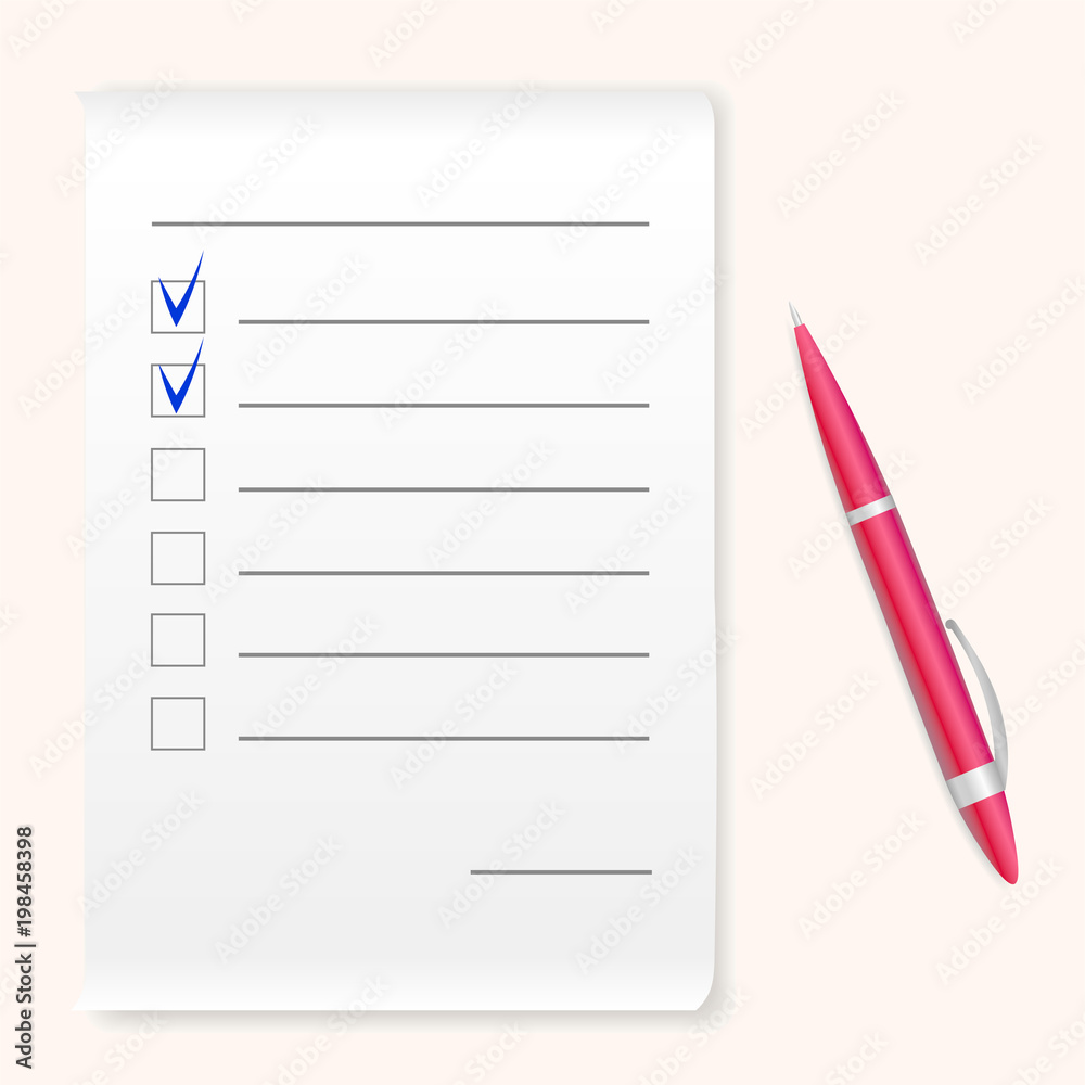 Document and pen. Filling insurance claim form, paperwork, income tax form, write a report, business concepts. Vector illustration. Document and pen. Filling insurance claim form, paperwork, income tax form, write a report, business concepts. Vector illustration.