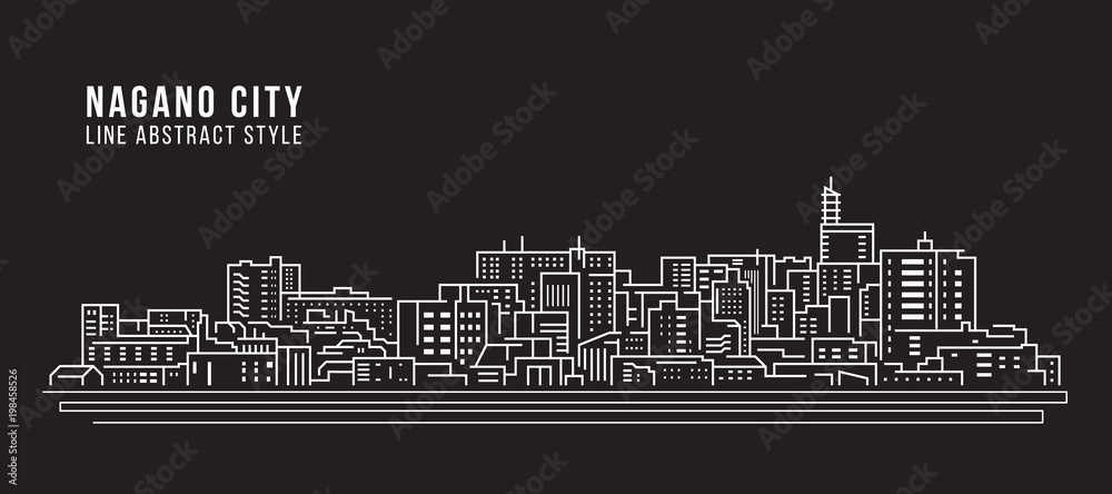 Cityscape Building Line art Vector Illustration design - Nagano city