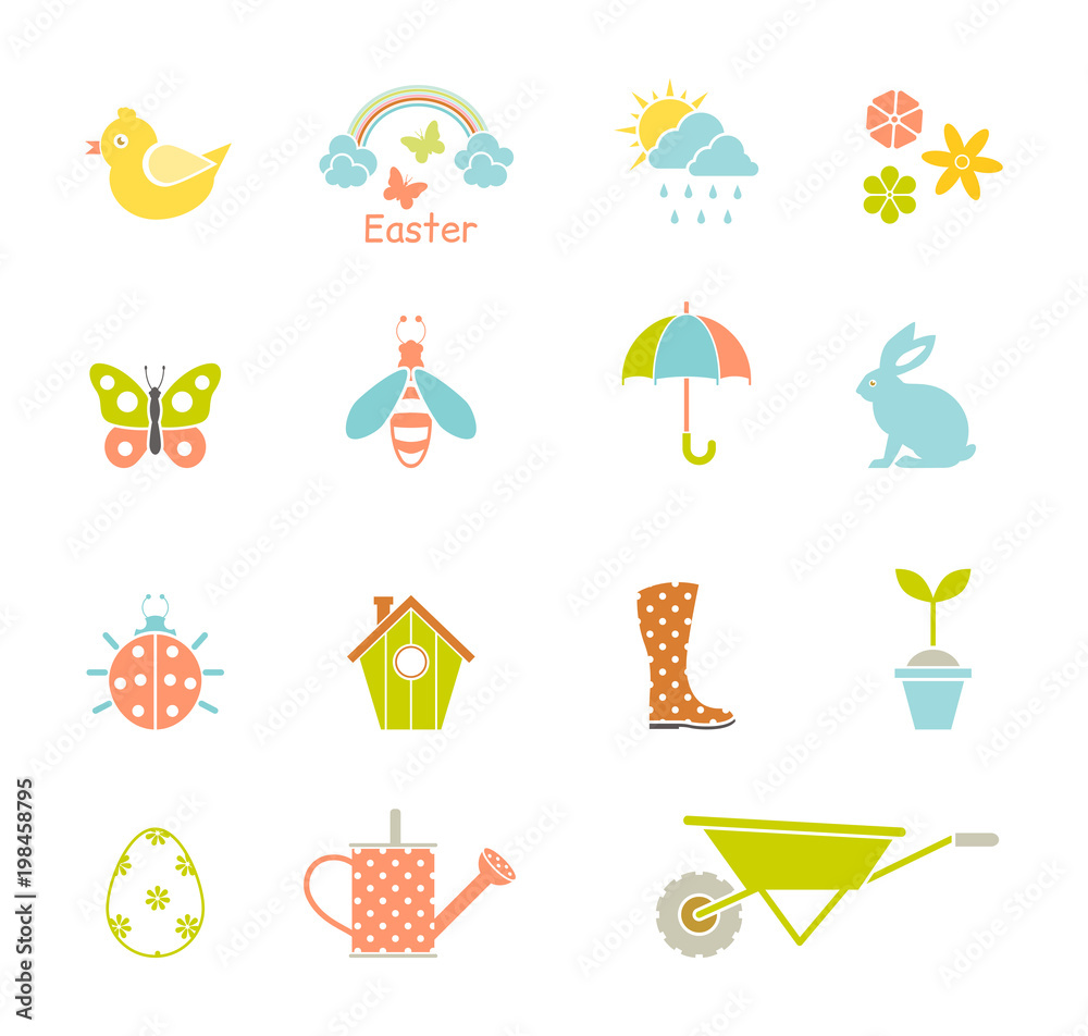 Fototapeta premium Easter colored icons.