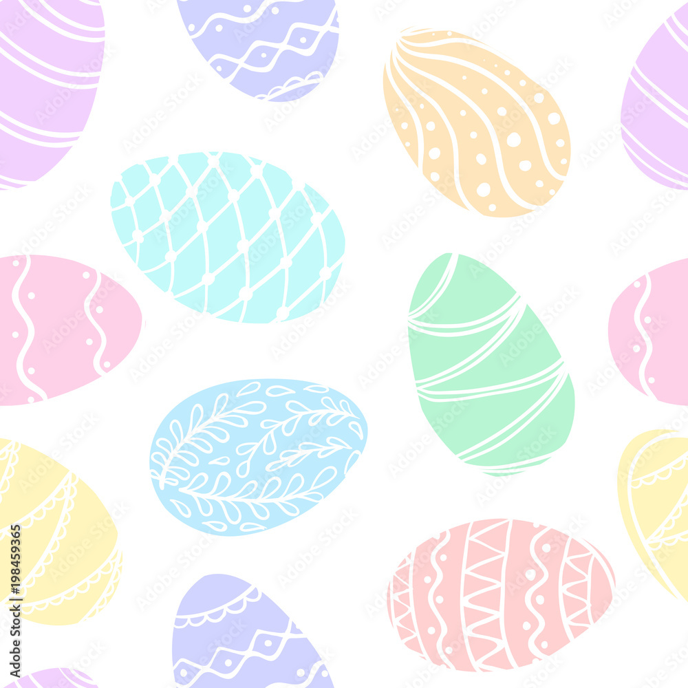 Beautiful seamless pattern of doodle easter eggs Isolated sketch. design background greeting cards and invitations to the Easter