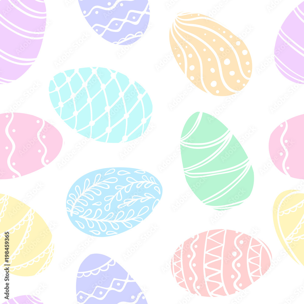 Beautiful seamless pattern of doodle easter eggs Isolated sketch. design background greeting cards and invitations to the Easter Beautiful seamless pattern of doodle easter eggs Isolated sketch. design background greeting cards and invitations to the Easter