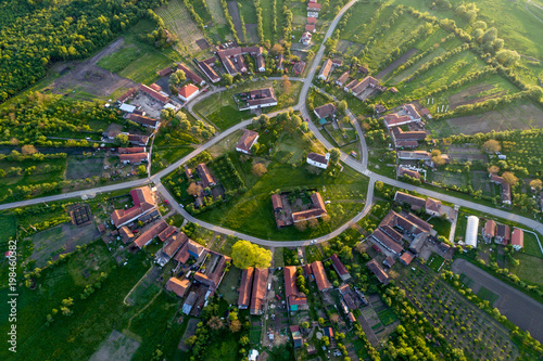 Vászonkép Charlottenburg - beautiful unique circular village in Romania seen from above at