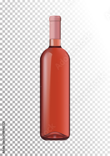 Vector illustration of a bottle of pink wine in photorealistic style. A realistic object on a transparent background. 3D Realism.