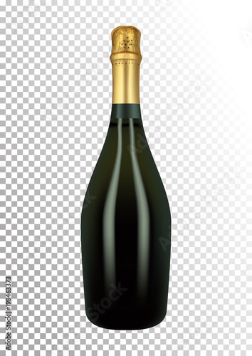 Vector illustration of a bottle of champagne or sparkling wine in photorealistic style. A realistic object on a transparent background. 3D Realism.