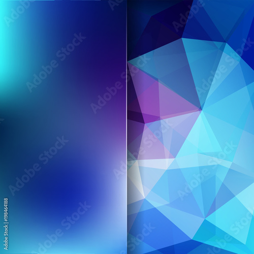 Geometric pattern, polygon triangles vector background in blue and purple tones. Blur background with glass. Illustration pattern