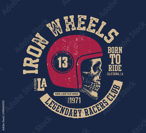 Motor skull. Vintage design biker.