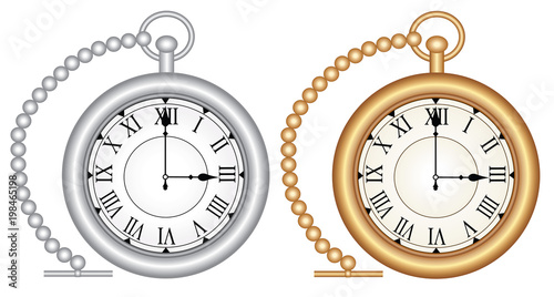Vintage pocket watch - Gold and silver - Vector 
