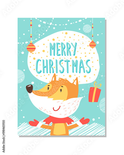 Merry Christmas Greeting Card with Fox Juggling